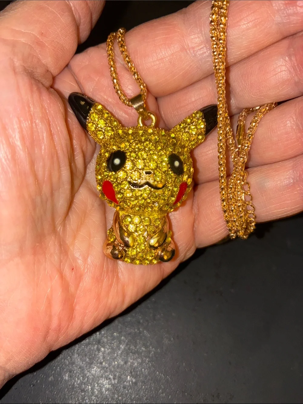 Gold-Tone Yellow Crystal Pikachu-Inspired Pendant Necklace for Kids